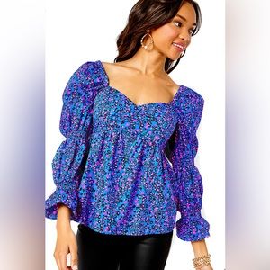 Lilly Pulitzer Preslee Top in Blue Flare Prowl & Growl NWT